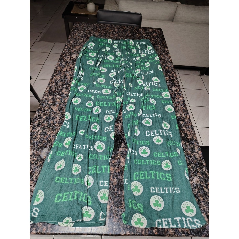EUC Boston Celtics NBA Pajama Pants Mens L Green AOP Lounge Sleep - Picture 1 of 6
